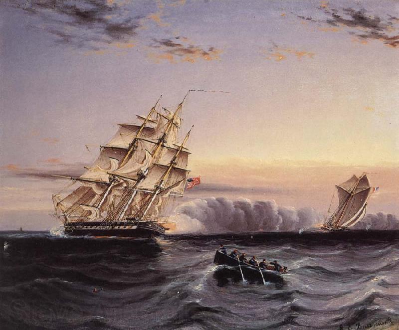 James Edward Buttersworth A U.S Frigate attacking a French Privateer